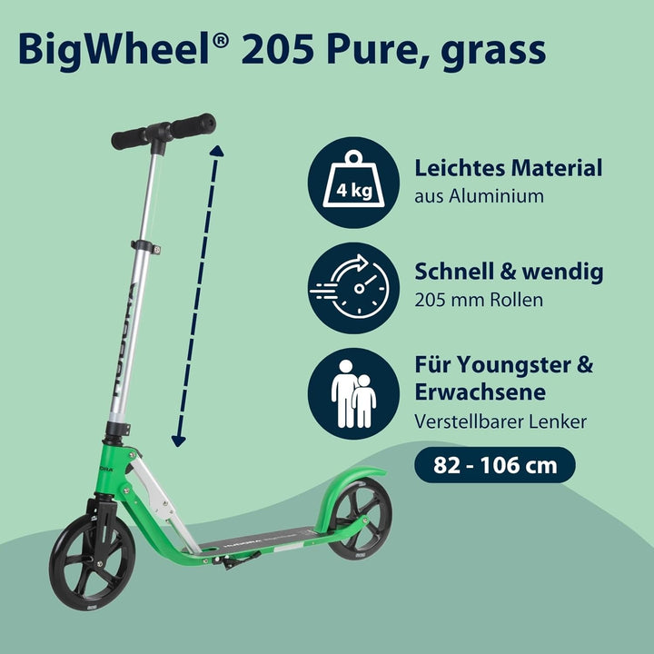 HUDORA BigWheel Pure Scooter - Stabiler Aluminium-Roller mit Ständer - Höhenverstellbarer & zusammen
