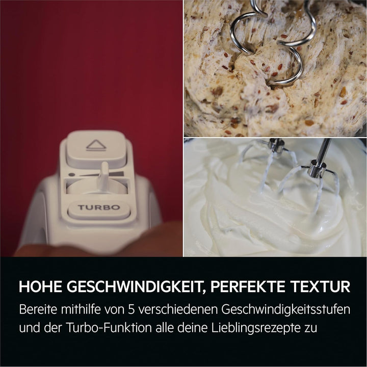 AEG Handmixer / 5 Geschwindigkeitsstufen / Turbo-Funktion für Höchstleistung / Auswurftaste / 2 Rühr