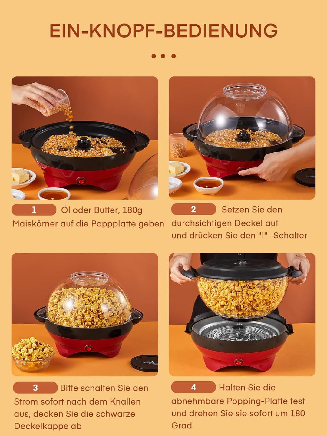 Popcornmaschine, 5.5L / 180g, HOUSNAT 800W Zuhause Popcorn Maker Machine mit Antihaftbeschichtung un