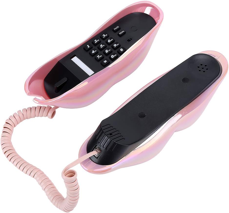 Lippen Festnetztelefon,Galvanisieren Pink Draht Festnetz Telefon,ome Desktop Kabelgebundenes Festnet