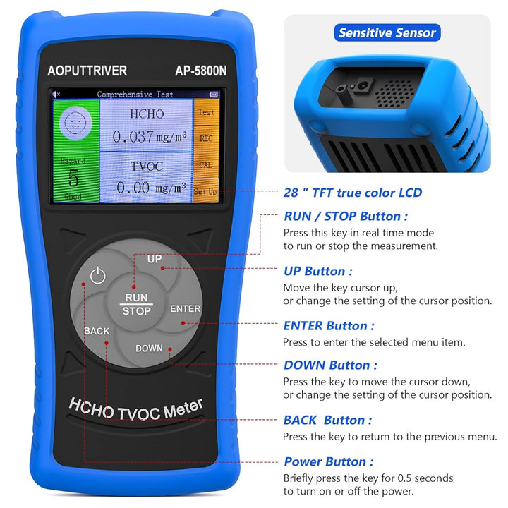 AOPUTTRIVER Formaldehyd Messgerät AP-5800N Innenraum-Luftqualitätsmessgeräte Verschmutzung Messgerät
