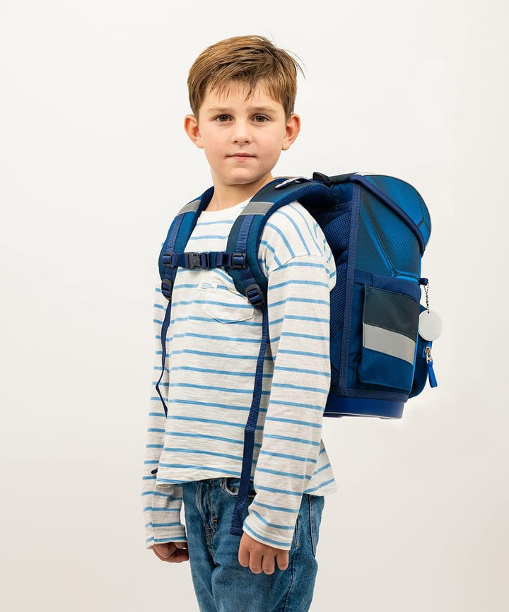 Belmil ergonomischer Schulranzen Set 4 -teilig für Jungen 1-4 Klasse Grundschule/Brustgurt/Magnetver