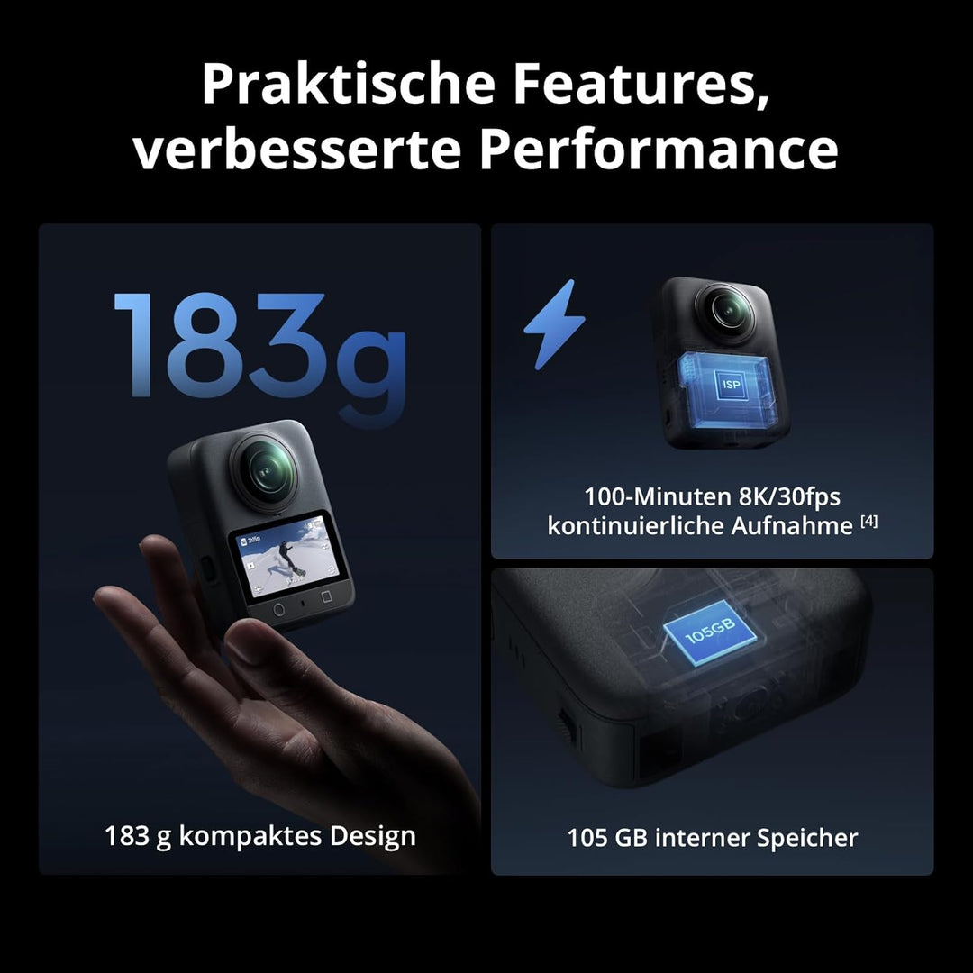 DJI Osmo 360 Standard Combo, 360 Kamera mit 1-Zoll-Sensor für 360° Aufnahmen, Natives 8K 360° Video,