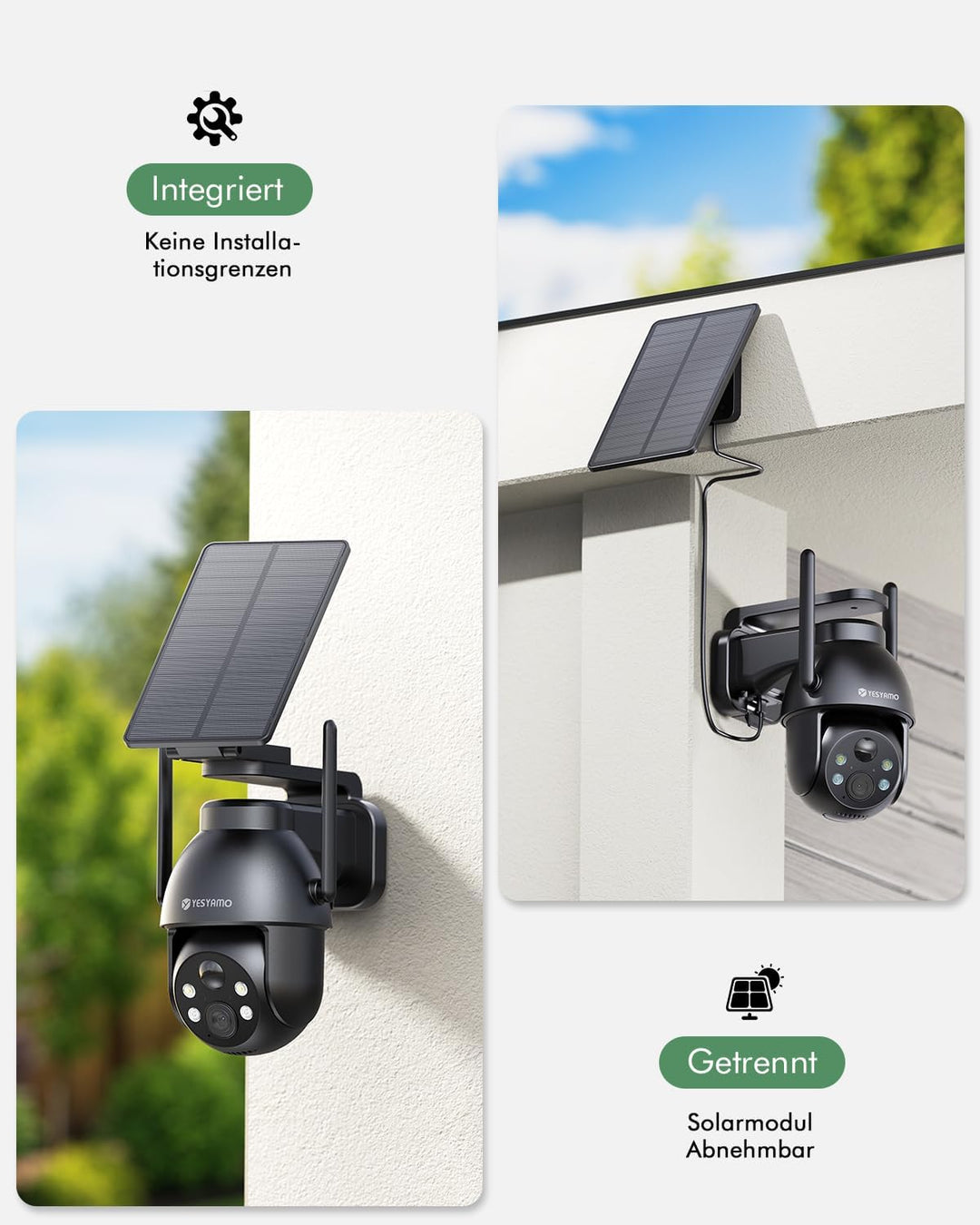 2K Überwachungskamera, WLAN, für den Aussenbereich, kabellos, Solar, 2,4 GHz, Solar-Kamera für den A