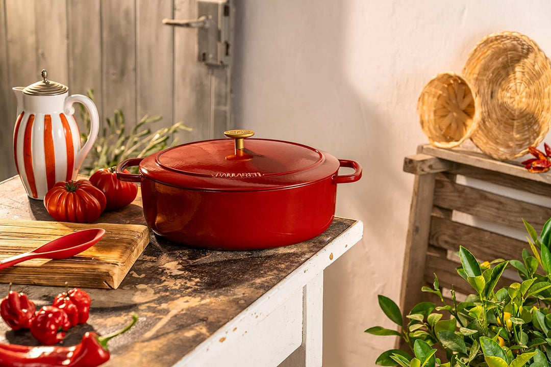 BALLARINI Bellamonte Auflaufform, Bräter, Dutch Oven, Emailliertes Gusseisen, Oval, 29 cm, 4,5 L, Ro