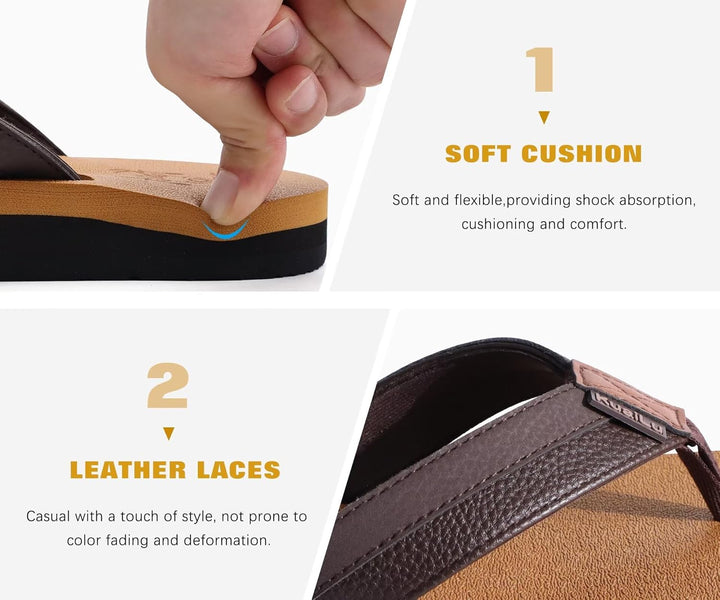 KuaiLu Flip Flops Herren Synthetik Leder Bade Sandalen Comfy Breite Füsse Badelatschen Yoga Schaum S