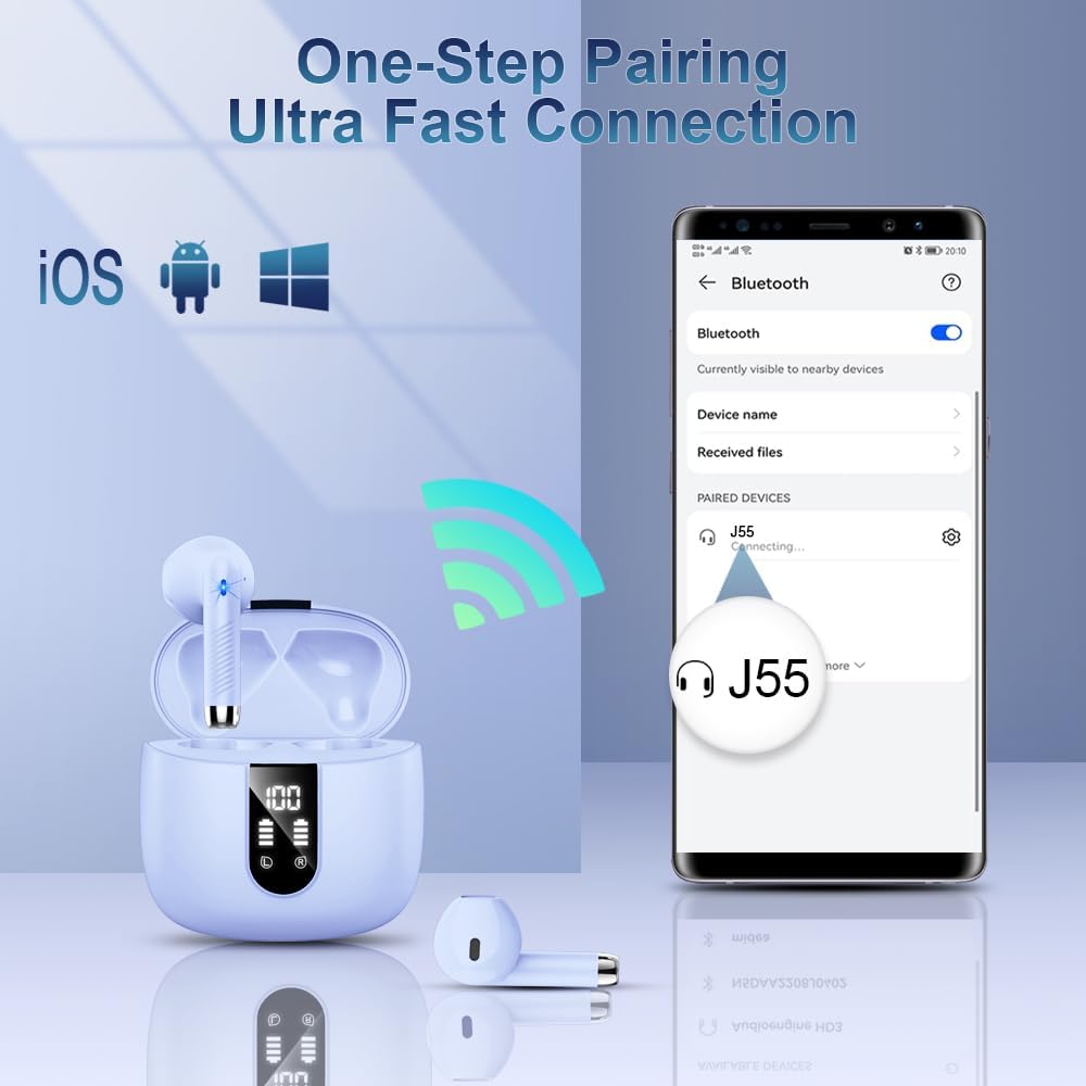 Bluetooth 5.3 Kopfhörer, In Ear Kopfhörer Kabellos mit 4 Mic, 48H Tiefer Bass Spielzeit Wireless Ear