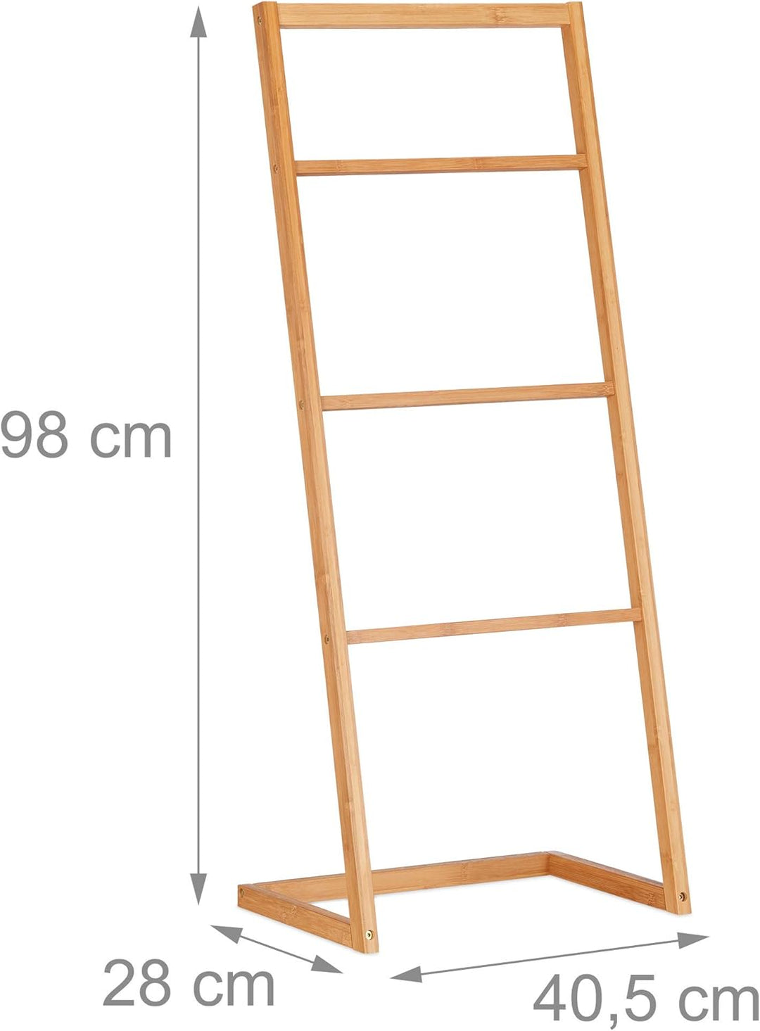 Relaxdays Handtuchhalter freistehend, Leiterregal mit 4 Handtuchstangen, Handtuchständer Bambus, HBT