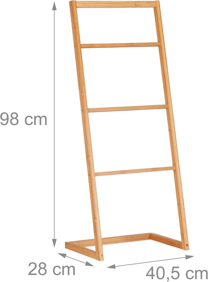 Relaxdays Handtuchhalter freistehend, Leiterregal mit 4 Handtuchstangen, Handtuchständer Bambus, HBT