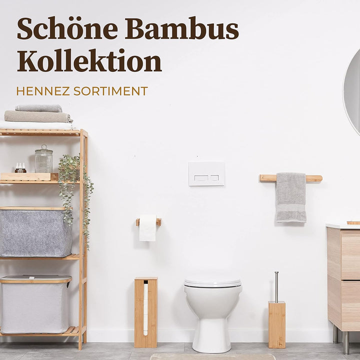 HENNEZ Toilettenbürste Silikon mit Bambus Bürstenhalter - Silikon Toilettenbürste mit Halter Toilett