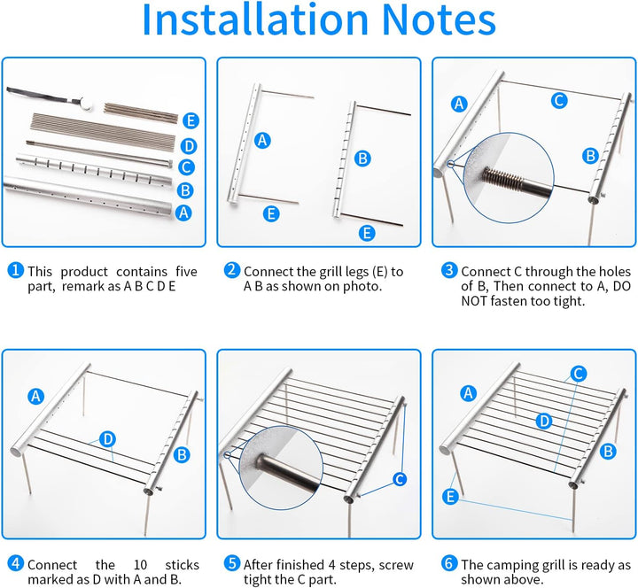 LOSMANN Tragbarer Campinggrill, Holzkohlegrill, Zerlegbarer Minigrill aus verchromten Edelstahl für