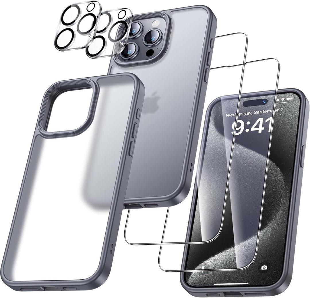 UniqueMe für iPhone 15 Pro Hülle, 5-in-1-Set Handyhülle für iPhone 15 Pro Case Rundumschutz Schutzhü