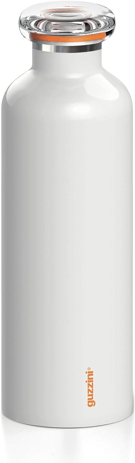 Guzzini - On The Go, ENERGY L Thermosflasche, Trinkflasche Edelstahl - Weiss, Ø 8 x h24 cm | 750 cc