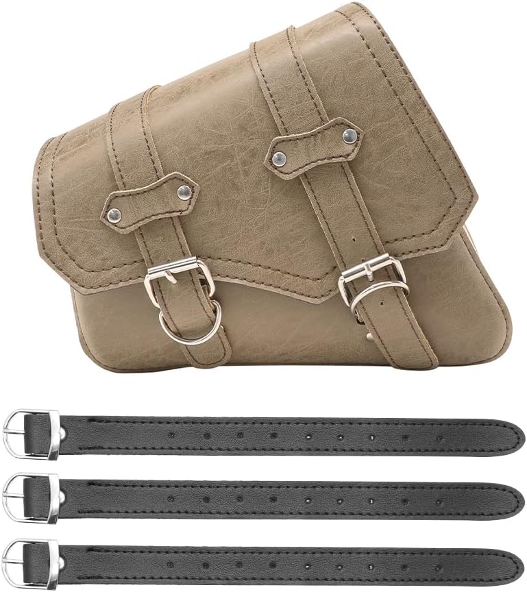evomosa Motorrad Satteltasche PU Leder Universal Motorräder Werkzeugtaschen Khaki (B-Linke Seite), B