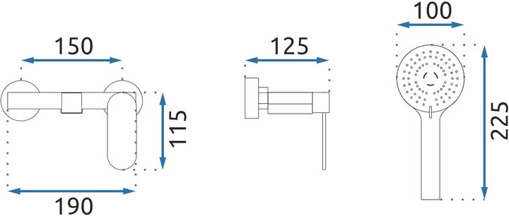 Rea Badewannenarmatur BERG BLACK Wasserhahn Badewanne Einhebel Wannenarmatur mit Handbrause Badarmat