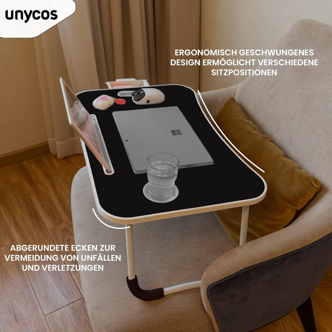 unycos - Klappbarer Laptoptisch, Betttablett, Leseständer, Computertisch, Frühstückstablett, Beistel