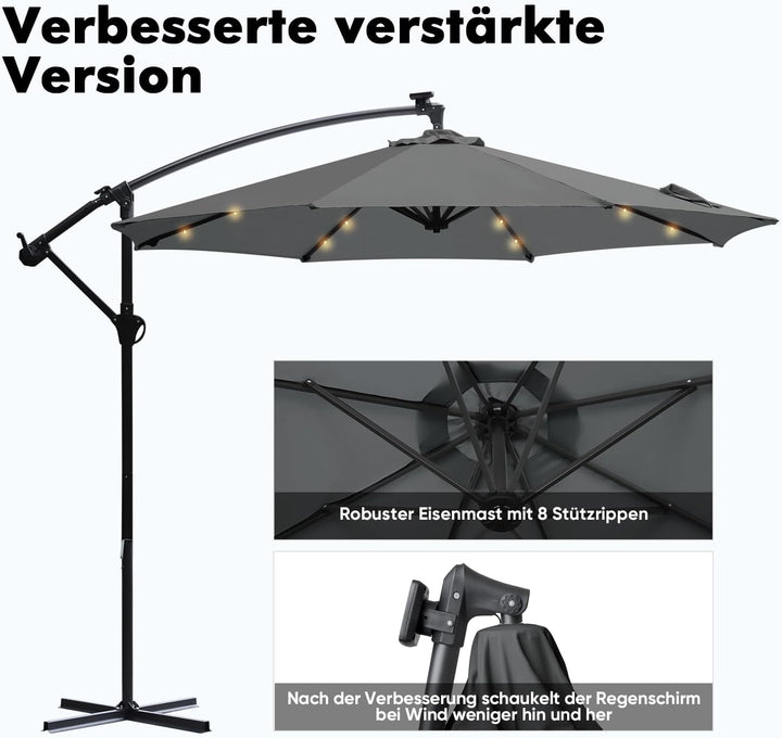 Sekey Ampelschirm 300 cm Sonnenschirm Gartenschirm Kurbelschirm mit Kurbelvorrichtung Sonnenschutz U