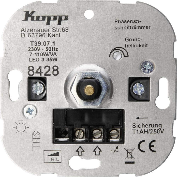 Kopp LED Dimmer Sockel mit Druck-Wechselschalter für dimmbare 230V LEDs von min.3 - max.35W. Auch fü