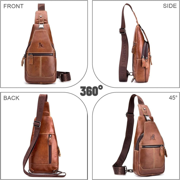 Herren-Brusttasche Umhängetasche aus Echtem Leder Sport und Freizeit im Freien Multifunktionale Vint