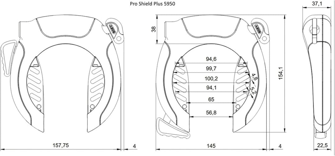 ABUS Rahmenschloss Pro Shield Plus 5950 NR + Anschlusskette 6KS/100 + Schlosstasche ST 5950 Single,