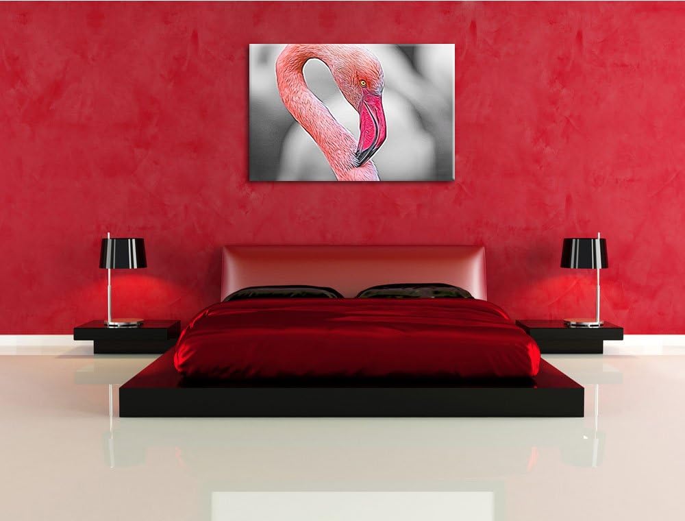 prächtiger Flamingo schwarz/weiss Deluxe Format: 100x70 cm auf Leinwand, XXL riesige Bilder fertig g