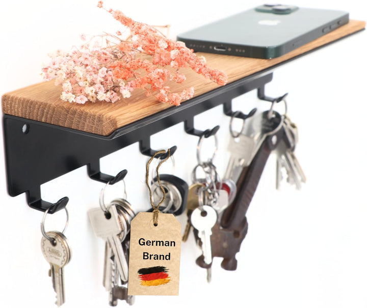 Astrein® | Schlüsselbrett mit 6 Haken | Schlüsselboard aus Holz | Eiche | Wandorganizer | Schlüsselk