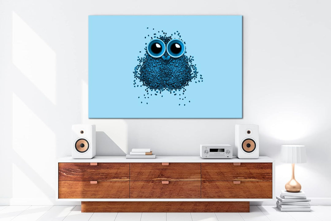 deyoli niedliche Eule aus Kaffeebohnen Format 80x60 Effekt: Monocrome Blau als Leinwandbild, Motiv f