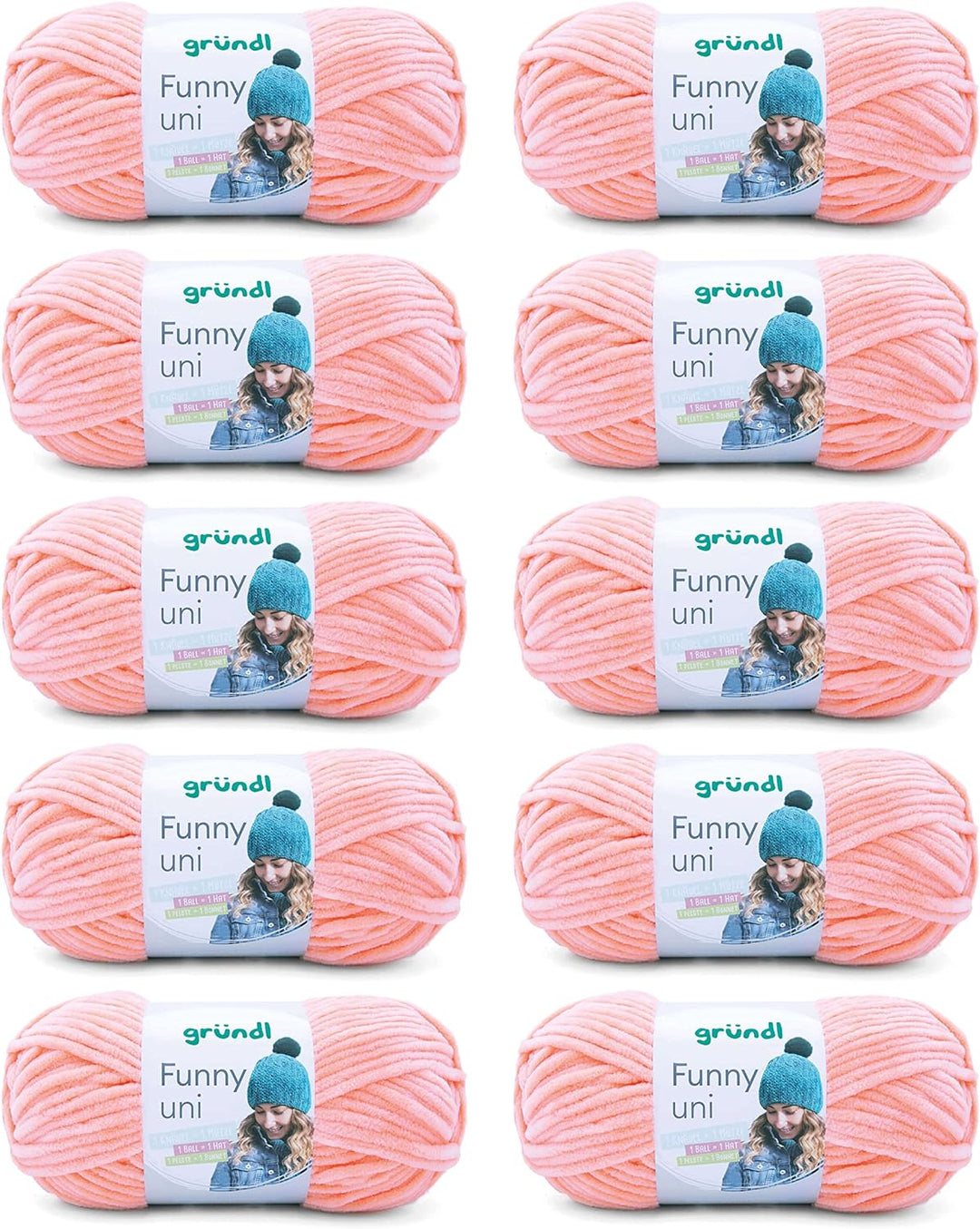 Gründl Funny uni Strick- & Häkelgarn (samtartiges Chenille-Garn aus 100% Polyester, 10 x 100 g / 120