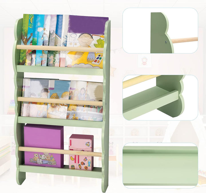 WOLTU Kinder Bücherregal Wandregal, Bücher-Organizer mit 3 Ablagen, Kinderregal für Buchaufbewahrung