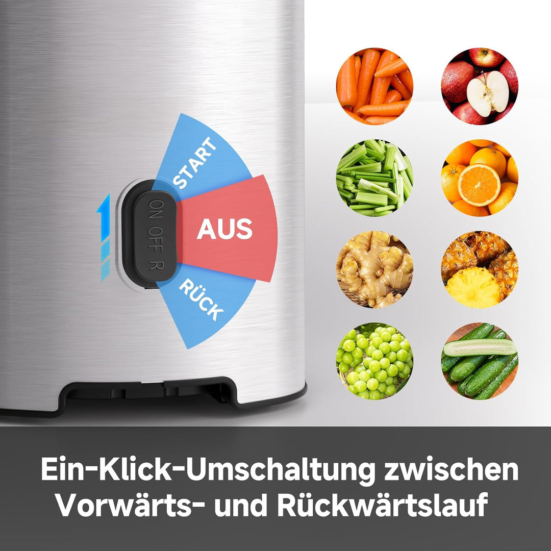 AMZCHEF Entsafter - Slow Juicer mit 113MM Breite und Grössere Fütterungsröhre für Ganze Gemüse und O