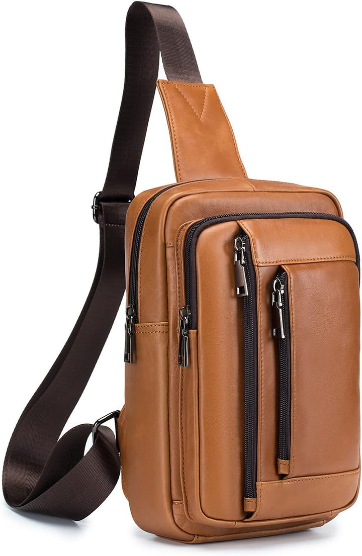 LOONGYOON Neue Herren Leder Umhängetasche Retro Casual Vertikale Tasche Business Travel Multi Zipper