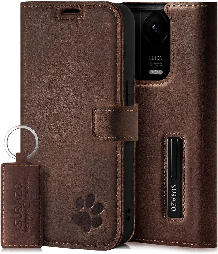 SURAZO Premium Handyhülle für Xiaomi 13 Pro 5G – Echtleder Schutzhülle mit Pfote Motiv – RFID Klapph