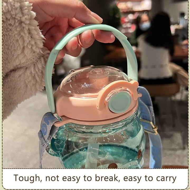 HUSHUI Kawaii Bär Strohflasche, tragbare Wasserflasche in Bärenform mit Strohhalm und Trageschlaufe,