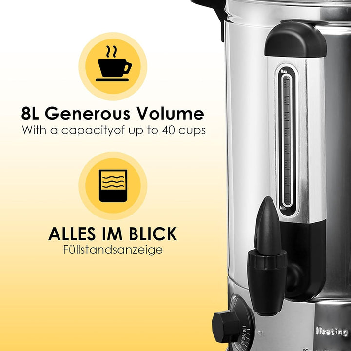 Tubiaz 8,8L Glühweinkocher Heisswasserspender aus Edelstahl 1500W Glühweinkessel mit Thermostat Füll