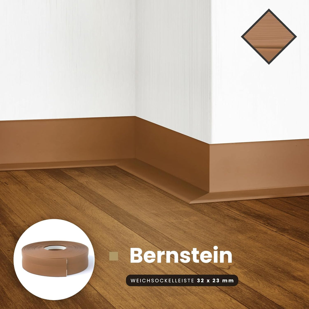 DQ-PP WEICHSOCKELLEISTE | 20m | bernstein | 32x23mm | PVC | selbstklebend | Knickwinkel Fussleisten