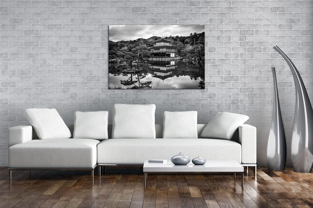 deyoli Tempel- und Gartenanlage Japans Effekt: Schwarz&Weiss,Format: 80x60 als Leinwandbild, Motiv f