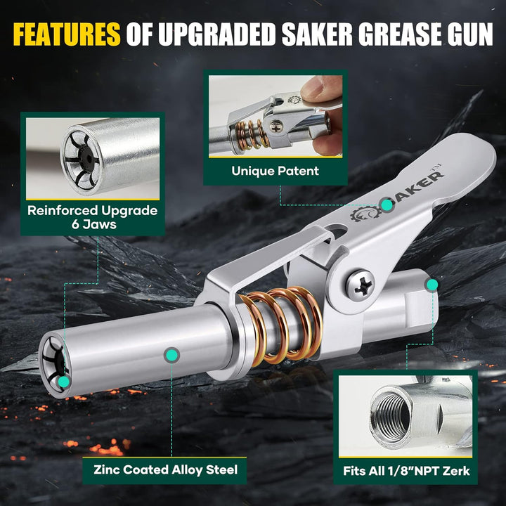 Saker Fettpressenkupplung, kompatibel mit allen Fettpressen, 0,3 cm NPT-Armaturen (geeignet für Durc