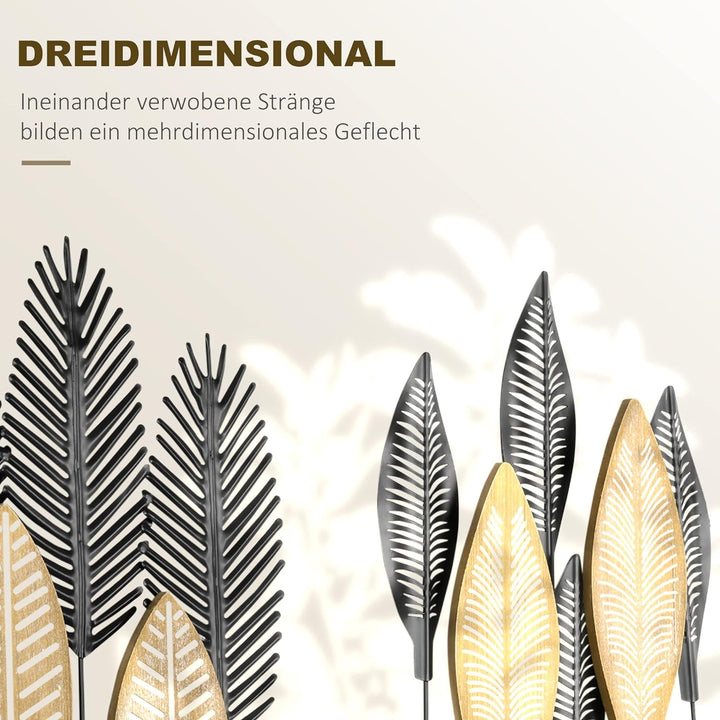 HOMCOM 2-Set 3D-Wandbild aus Metall Blätter Wandschmuck Wanddeko Wandverzierung modern Wohnzimmer-Ku