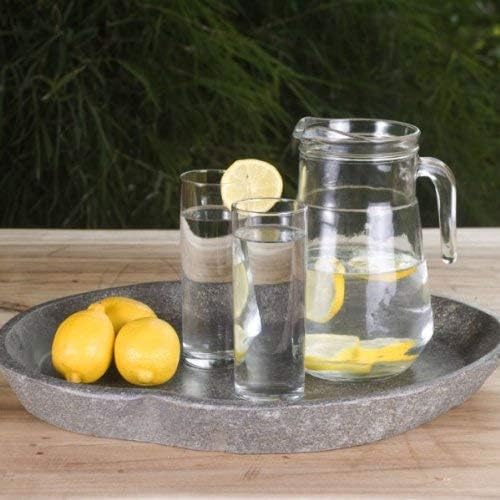 wohnfreuden Naturstein Tablett grau rund 40 cm - Steintablett innen poliert Dekoration Steinschale