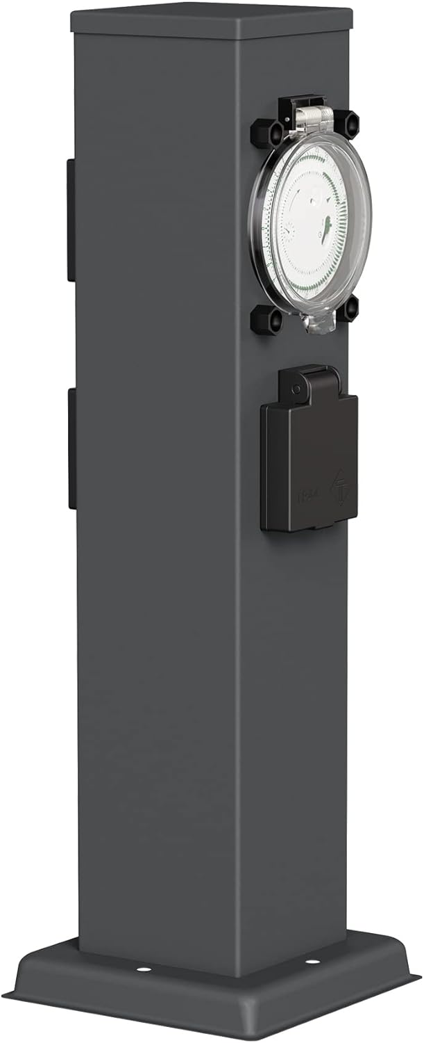 ledscom.de Garten Steckdosensäule Polly für aussen, IP44, Timer/Zeitschaltuhr, 3-Fach, anthrazit, ec