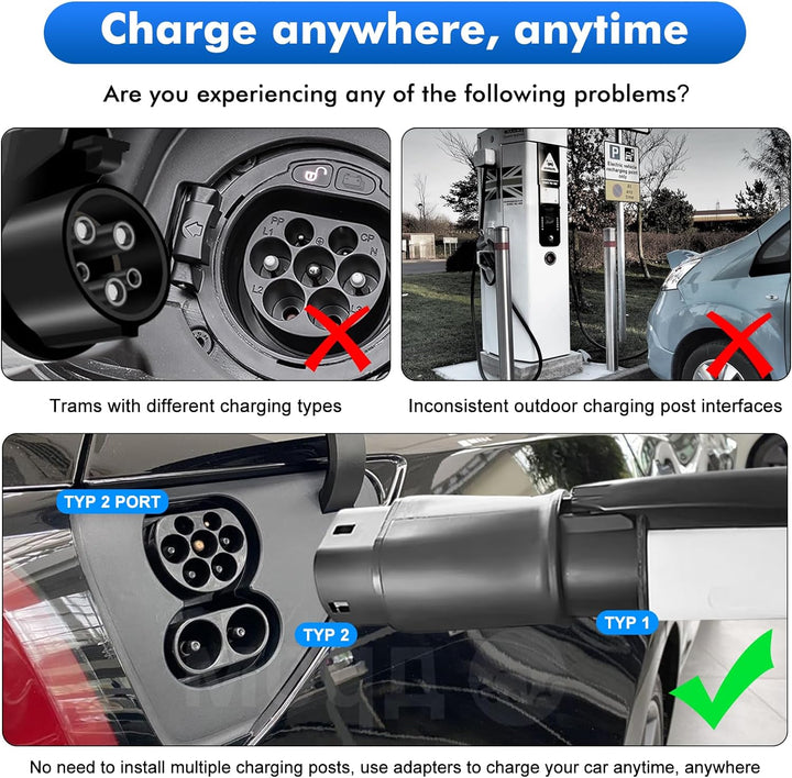Opaltool EV Ladekabel Autoladegerät Adapter Typ 1 auf Typ 2, 32A SAE J1772 auf IEC 62196(Mennekes) A