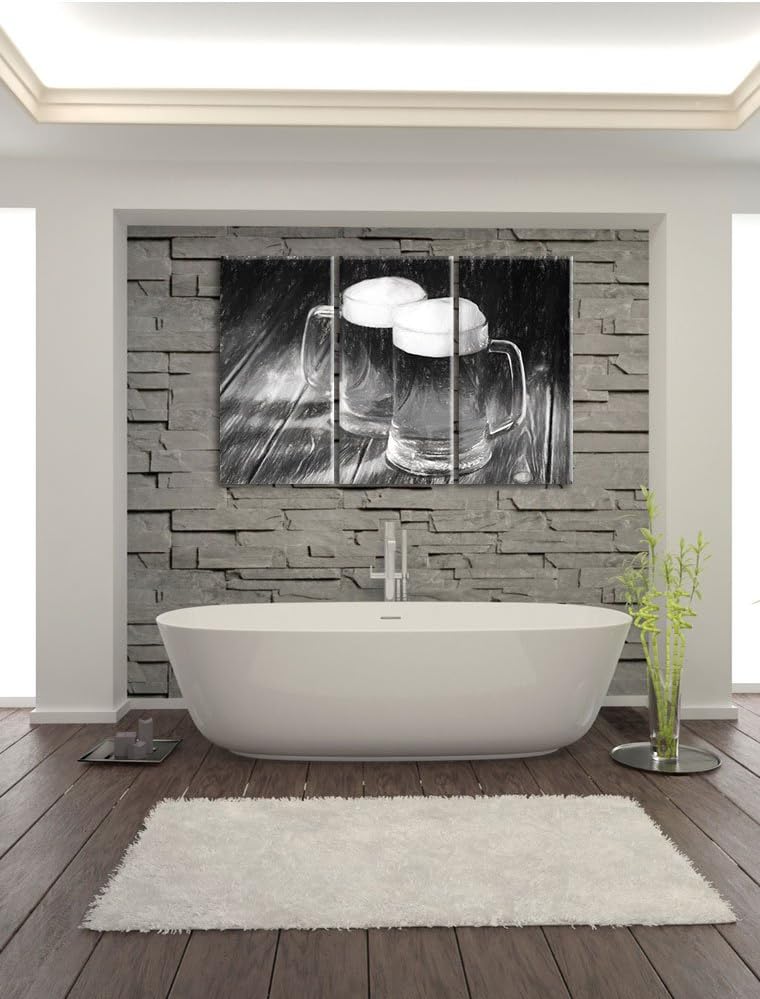 Pixxprint Zwei Masskrüge Bier als Leinwandbild/Grösse: 3 Teilig (120x80) cm/Wandbild/Kunstdruck/fert