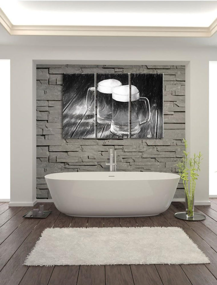 Pixxprint Zwei Masskrüge Bier als Leinwandbild/Grösse: 3 Teilig (120x80) cm/Wandbild/Kunstdruck/fert