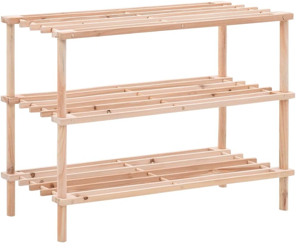FIRBNUS 74x26x48,5 cm Schuhregal 3 Ebenen Tanne Massivholz Shoe Rack Schuhregal Holz Schuhablage Sch