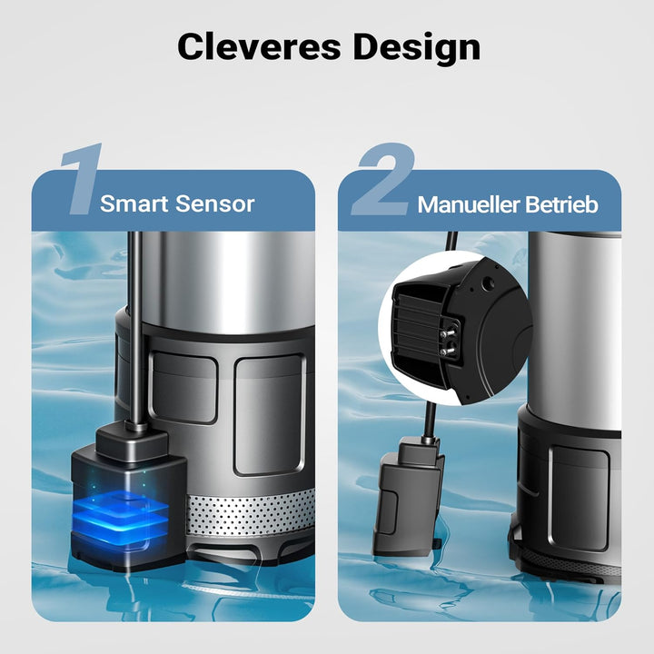 Wiltec Tauchpumpe mit Trockenlaufschutz und Schwimmerschalter 1200 W, Tiefbrunnenpumpe 6000 l/h, Was