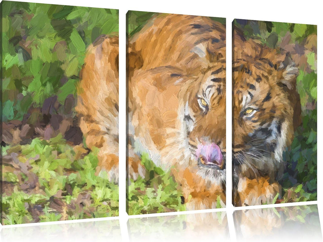 grosser Tiger Spezial 3-Teiler Leinwandbild 120x80 Bild auf Leinwand, XXL riesige Bilder fertig gera
