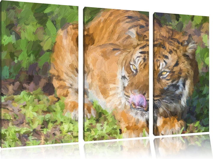 grosser Tiger Spezial 3-Teiler Leinwandbild 120x80 Bild auf Leinwand, XXL riesige Bilder fertig gera