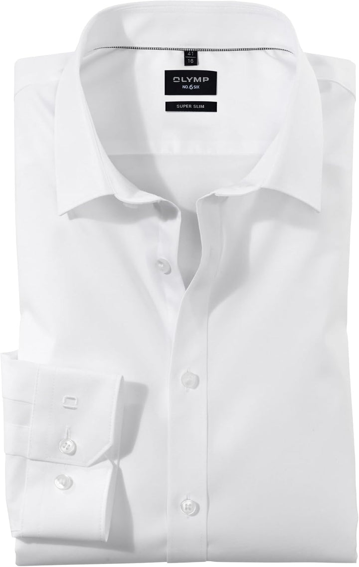 OLYMP Herren Businesshemd Langarm No.Six,Einfarbig,super Slim,Urban Kent 36 Weiss, 36 Weiß