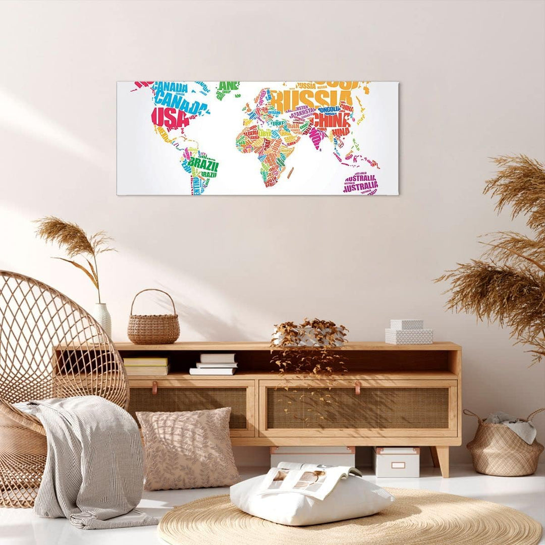 Wandbilder Dekoration Wohnzimmer Karte Worte Welt Geographie Panorama Bilder auf Leinwand 120x50cm L