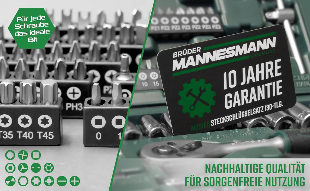 Brüder Mannesmann Steckschlüssel- und Bitsatz, 130-teilig | M29166 Single, Single